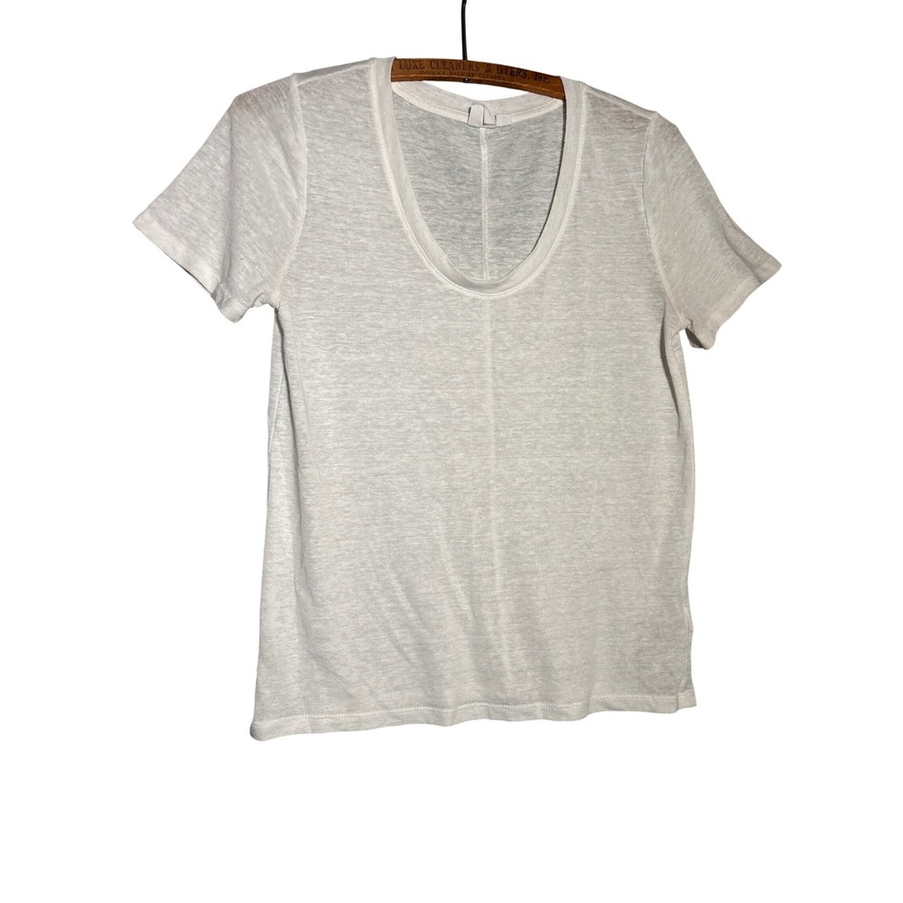 Gap Womens White Linen Blend Scoop Neck Short Sleeve T-Shirt Size XS Coastal